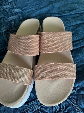 Capelli of New York Rose Gold Double Strap Slide Sandals